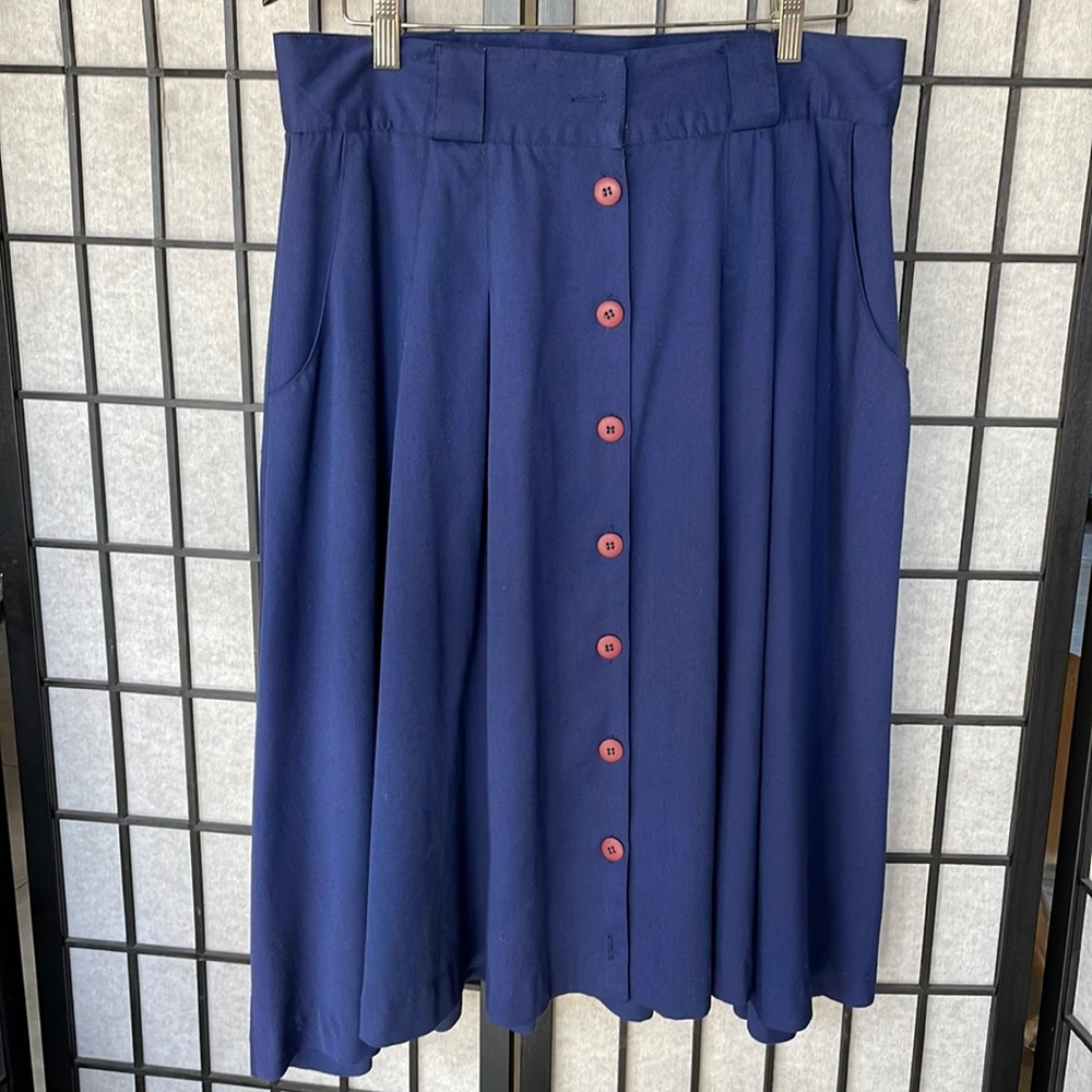 Blue Button-Up A-line Midi Skirt